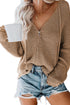 Zipper V-Neck Dropped Sleeve Hooded Solid Sweater